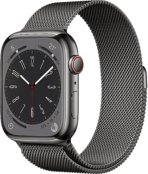 apple watch series 8 gps + cellular 45mm cassa in acciaio inossidabile color grafite con loop maglia milanese