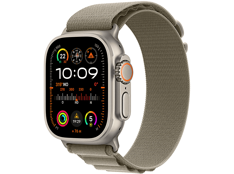 apple watch ultra 2 gps + cellular, cassa 49 mm in titanio con alpine loop oliva - large