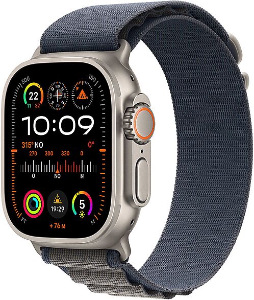 apple watch ultra 2 gps + cellular, cassa 49 mm in titanio con alpine loop blu - large