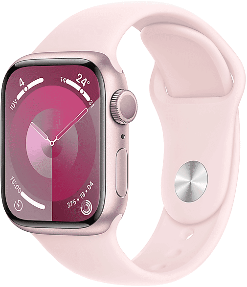 apple watch series 9 gps, cassa 41 mm in alluminio rosa con cinturino sport confetto - m/l