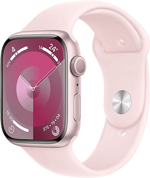 apple watch series 9 gps, cassa 45 mm in alluminio rosa con cinturino sport confetto - s/m