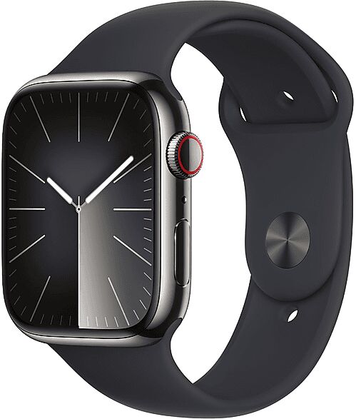 apple watch series 9 gps + cellular, cassa 41 mm in acciaio inossidabile color grafite con cinturino sport mezzanotte - s/m