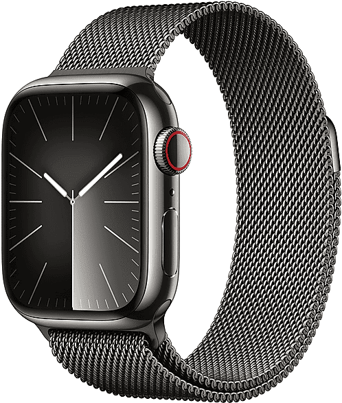 apple watch series 9 gps + cellular, cassa 41 mm in acciaio inossidabile color grafite con loop maglia milanese