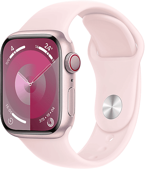 apple watch series 9 gps + cellular, cassa 41 mm in alluminio rosa con cinturino sport confetto - s/m