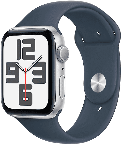 apple watch se gps, cassa 44 mm in alluminio argento con cinturino sport blu inverno - m/l 2023