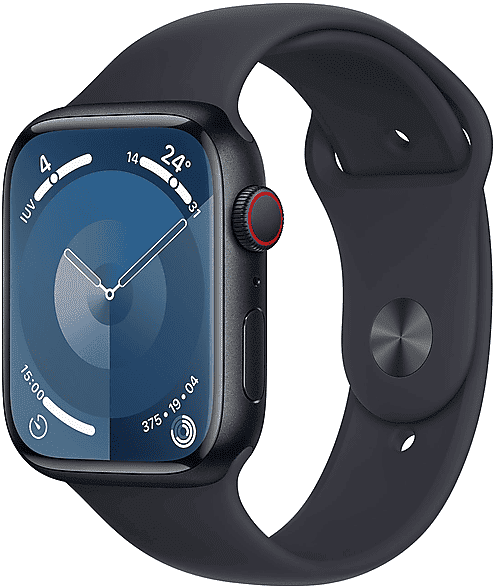 apple watch series 9 gps + cellular, cassa 45 mm in alluminio mezzanotte con cinturino sport - m/l