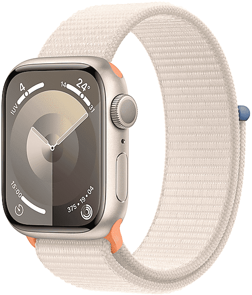 apple watch series 9 gps, cassa 41 mm in alluminio galassia con sport loop