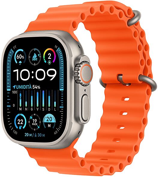 Apple Watch Ultra 2 GPS + Cellular, Cassa 49 mm in titanio con Cinturino Ocean arancione