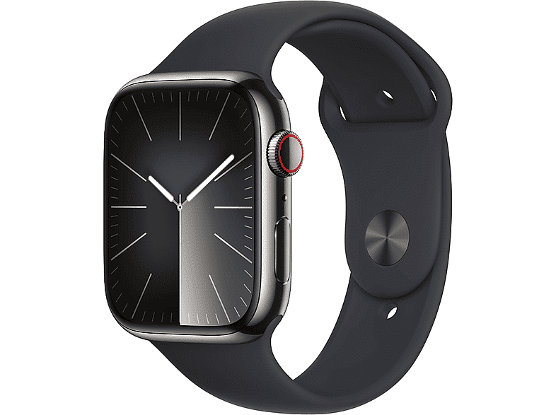 Apple Watch Series 9 GPS + Cellular, Cassa 45 mm in acciaio inossidabile color grafite con Cinturino Sport mezzanotte - M/L