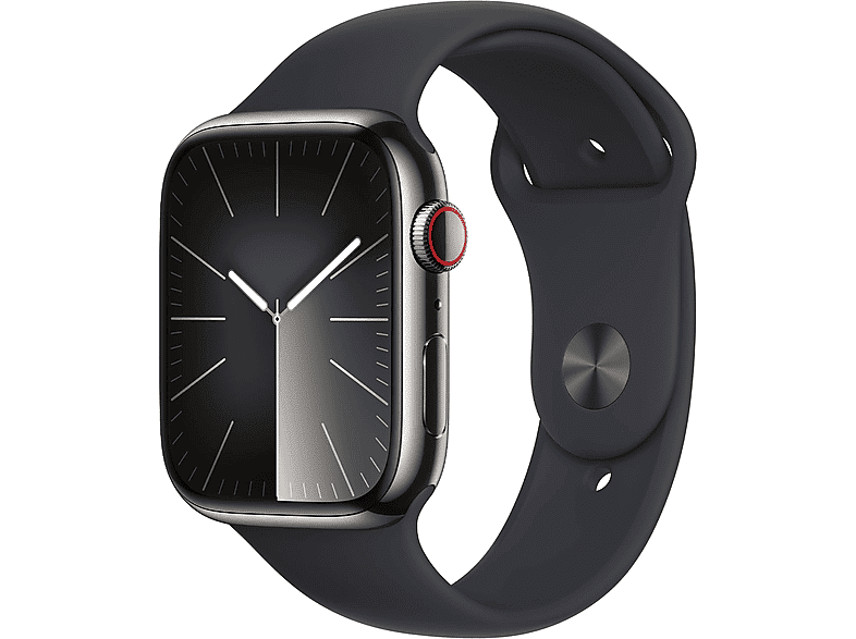 Apple Watch Series 9 GPS + Cellular, Cassa 41 mm in acciaio inossidabile color grafite con Cinturino Sport mezzanotte - S/M