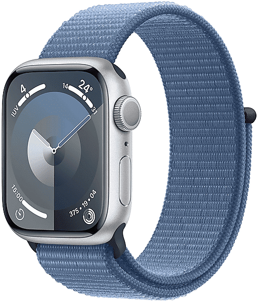 Apple Watch Series 9 GPS + Cellular, Cassa 41 mm in alluminio argento con Sport Loop blu inverno