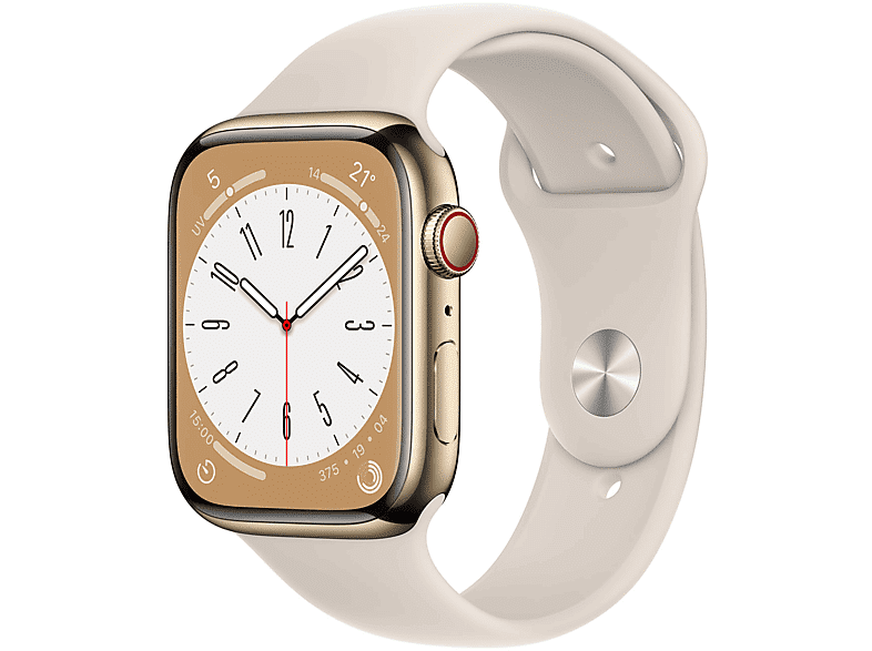 Apple Watch Series 8 GPS + Cellular 45mm Cassa in acciaio inossidabile color oro con Cinturino Sport Galassia - Regular