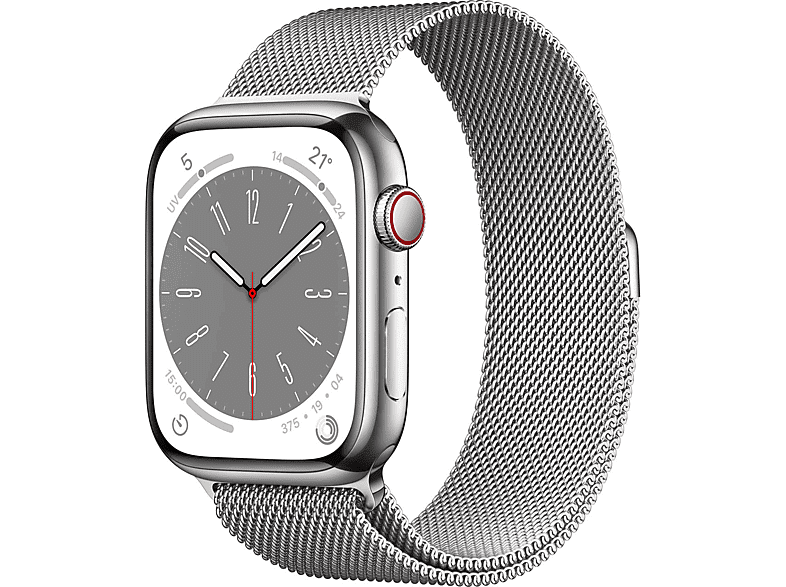 Apple Watch Series 8 GPS + Cellular 45mm Cassa in acciaio inossidabile color argento con Loop maglia milanese Argento