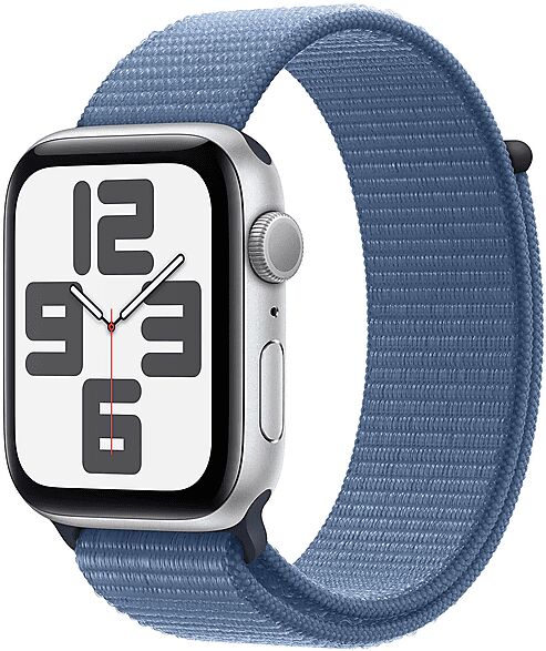 Apple Watch SE GPS, Cassa 44 mm in alluminio argento con Sport Loop blu inverno 2023