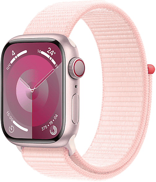 Apple Watch Series 9 GPS + Cellular, Cassa 45 mm in alluminio rosa con Sport Loop confetto