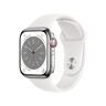 Apple Watch Series 8 GPS + Cellular 45mm Cassa in acciaio inossidabile color argento con Cinturino Sport bianco - regular