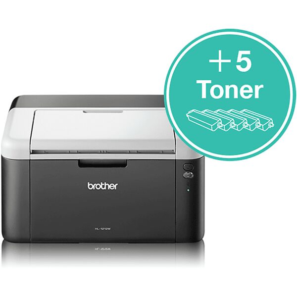 brother stampante hl1212w+5 toner inclusi, laser