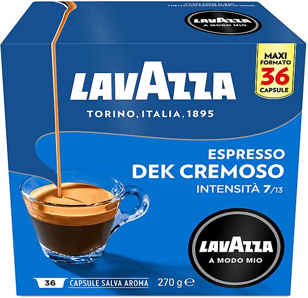 lavazza capsule  dek cremoso per macchine espresso a modo mio dek cremoso 36 caps, 0,27 kg