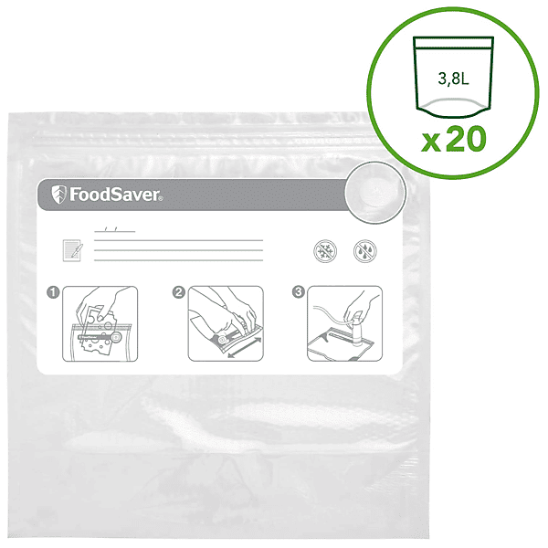 foodsaver 20 sacchetti con cerniera da 3,8l per sottovuoto  sacchetti con zip