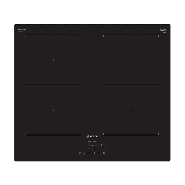 bosch piano cottura a induzione  pvq611bb6e, 4 zone cottura, 59,2 cm x 52,2