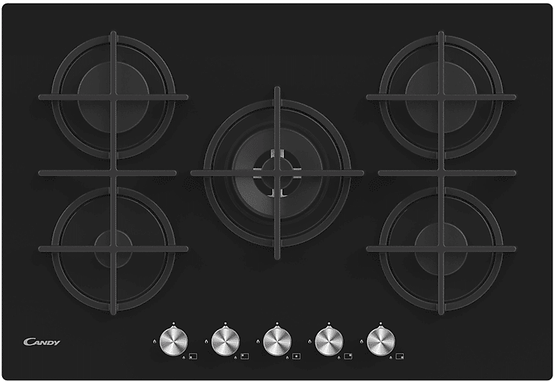 candy piano cottura  cvg74wpb, 5 zone cottura, 74,5 cm x 51