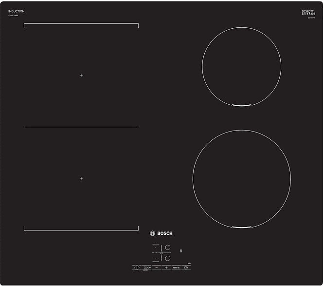 bosch piano cottura a induzione  pvs611bb6e, 4 zone cottura, 59,2 cm x 52,2