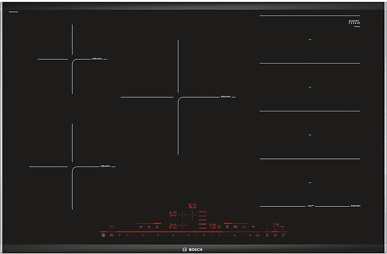 Bosch PIANO COTTURA A INDUZIONE PXV875DV1E, 5 zone cottura, 81,6 cm x 52,7