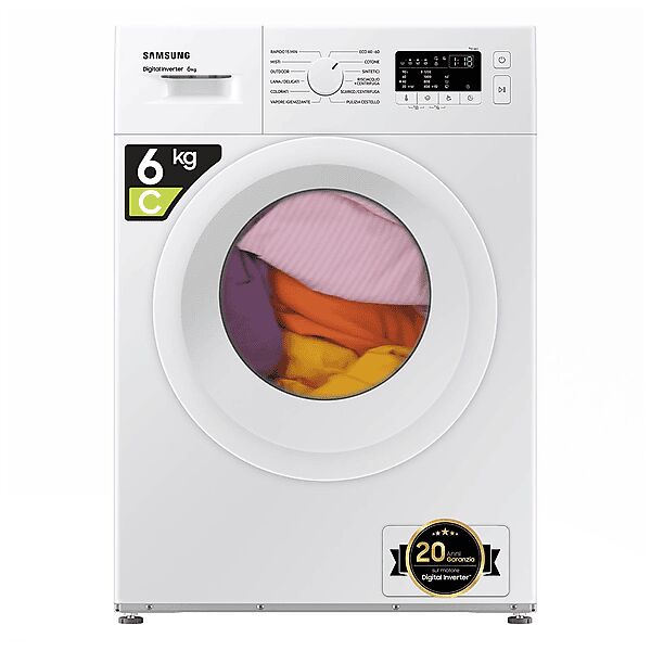 samsung ww60a3120we/et lavatrice slim, caricamento frontale, 6 kg, 40 cm, classe c