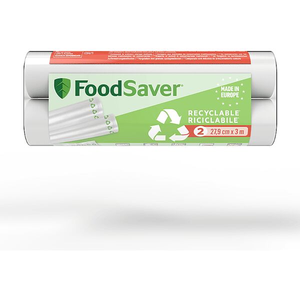 foodsaver 2 rotoli da 28 cm x 3 m per macchina sottovuoto  rotoli ricicl 28cmx3m