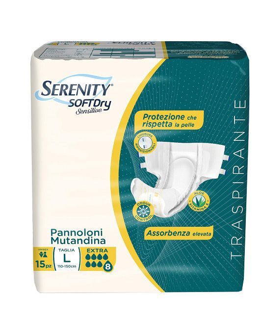 SERENITY Soft Dry Sensitive Pannolone Mutandina Extra Taglia L 15 Pezzi