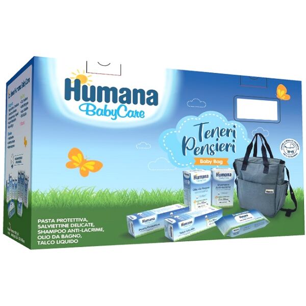 humana teneri pensieri baby bag baby care pasta 100 ml + salviette 72 pezzi + olio da bagno 200 ml + shampoo 200 ml + talco liquido 100 ml