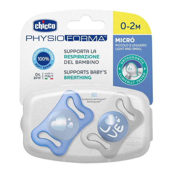 chicco succhietto micro azzurro silicone 0-2m 2 pezzi