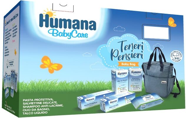 humana teneri pensieri baby bag baby care pasta 100 ml + salviette 72 pezzi + olio da bagno 200 ml + shampoo 200 ml + talco liquido 100 ml