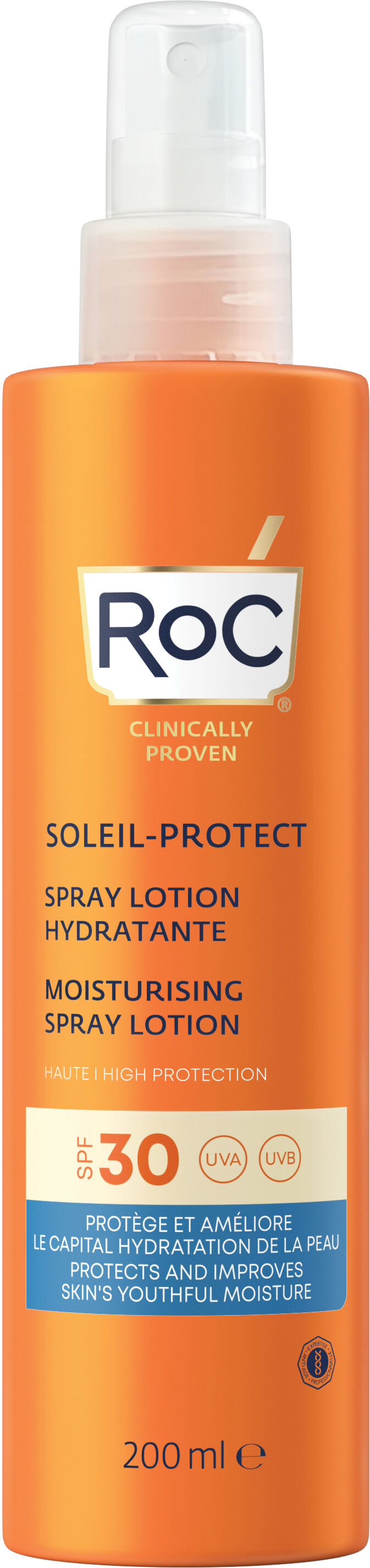 roc lozione spray solare corpo spf 30 idratante 200 ml