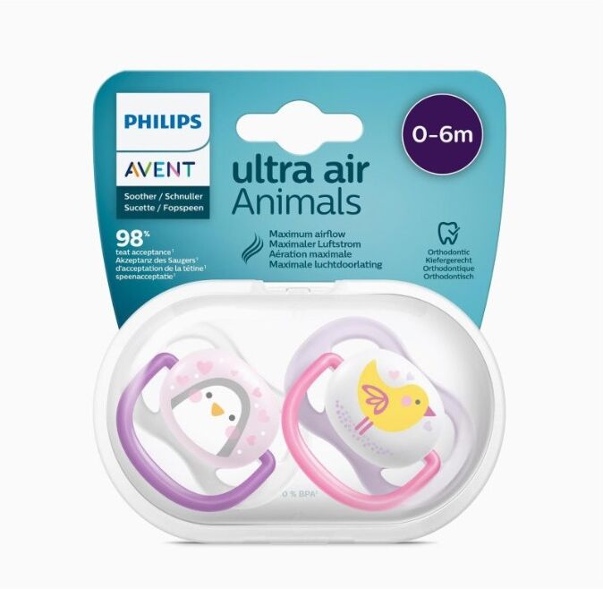 avent ultra air animals succhietto penguin/bird femmina 0-6 mesi 2 pezzi