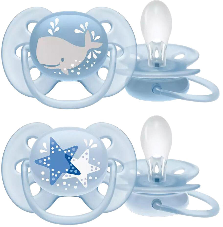 AVENT ultra soft succhietto whale/star maschio 6-18 mesi old scf222/22 2 pezzi