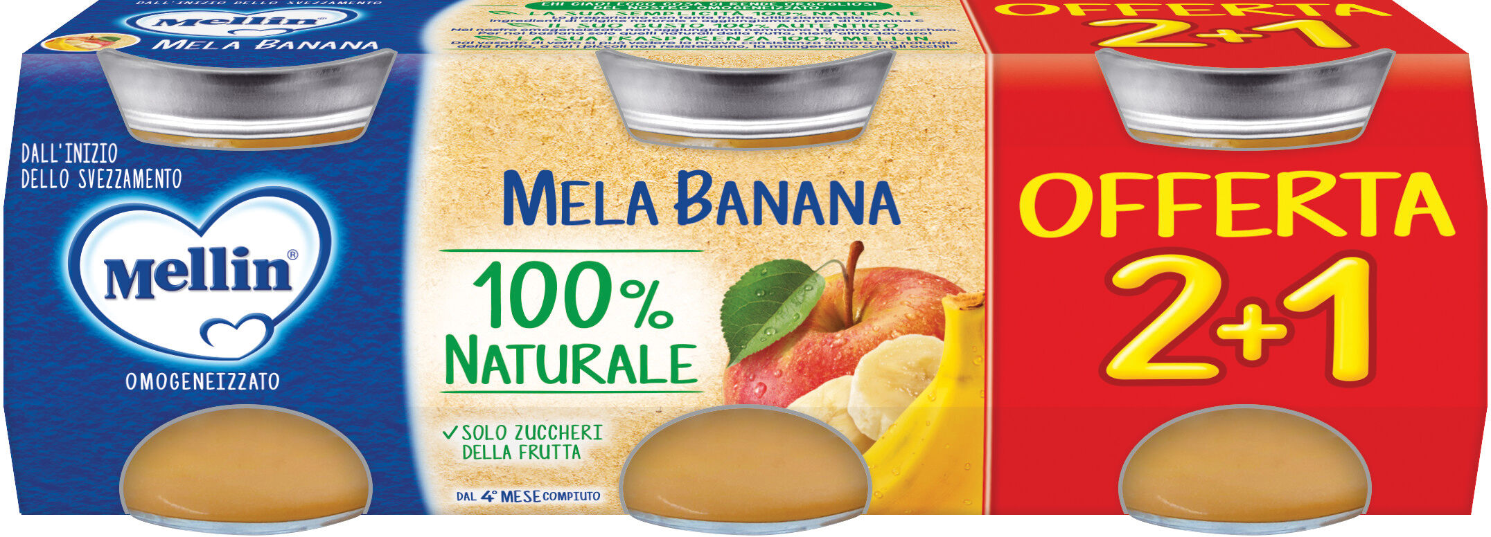 MELLIN omogeneizzato mela banana 3 pezzi da 100 g