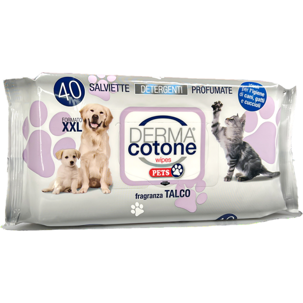 dermacotone salviettine pets 40 pezzi con pop-up talco