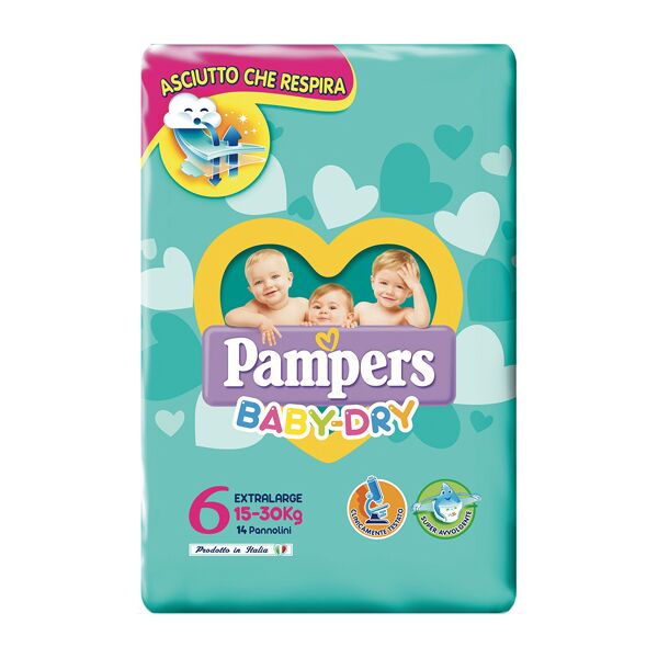 pampers baby-dry pampers baby dry extra large taglia 6 ( 15-30kg ) 14 pezzi