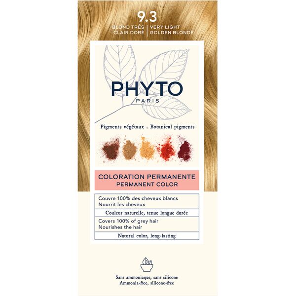 phyto color kit 9,3 biondo chiarissimo dorato 1 latte 50 ml + 1 crema 50 ml + 1 maschera 12 ml