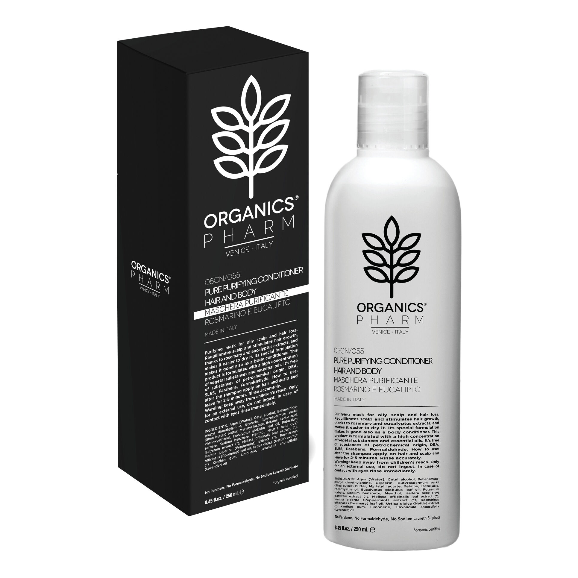 sma srl organics pharm pure purifying conditioner hair and body rosemary and eucalyptus
