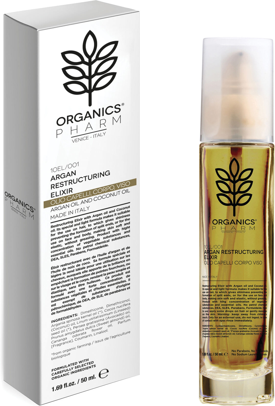 SMA Srl Organics pharm argan restructuring elixir argan oil and coconut oil