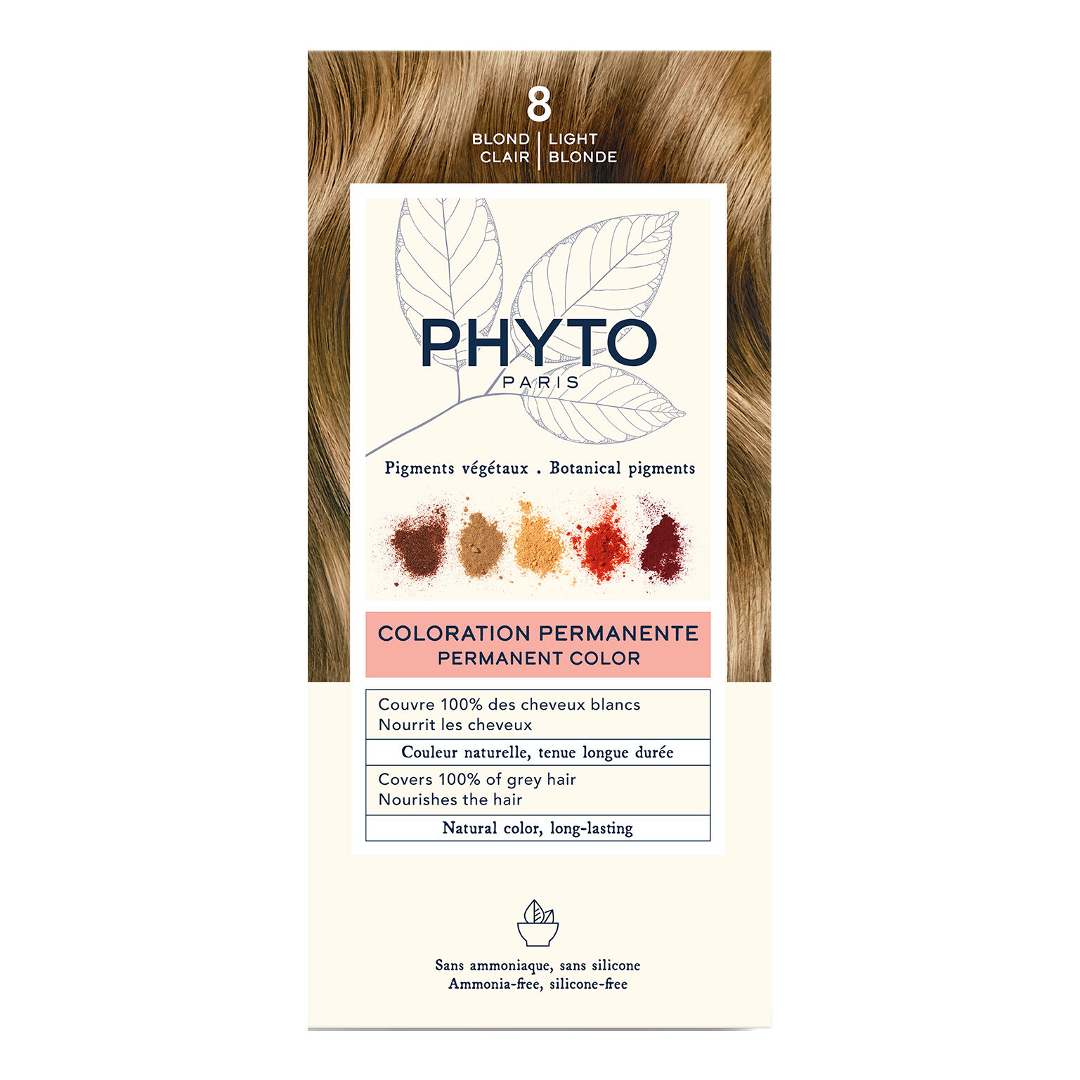 PHYTO Color kit 8 biondo chiaro 1 latte 50 ml + 1 crema 50 ml + 1 maschera 12 ml