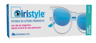 iristyle occhiale da lettura premontato sunny ice blu +2,00 con clip on magnetico dotato di lenti da sole polarizzate 1 paio