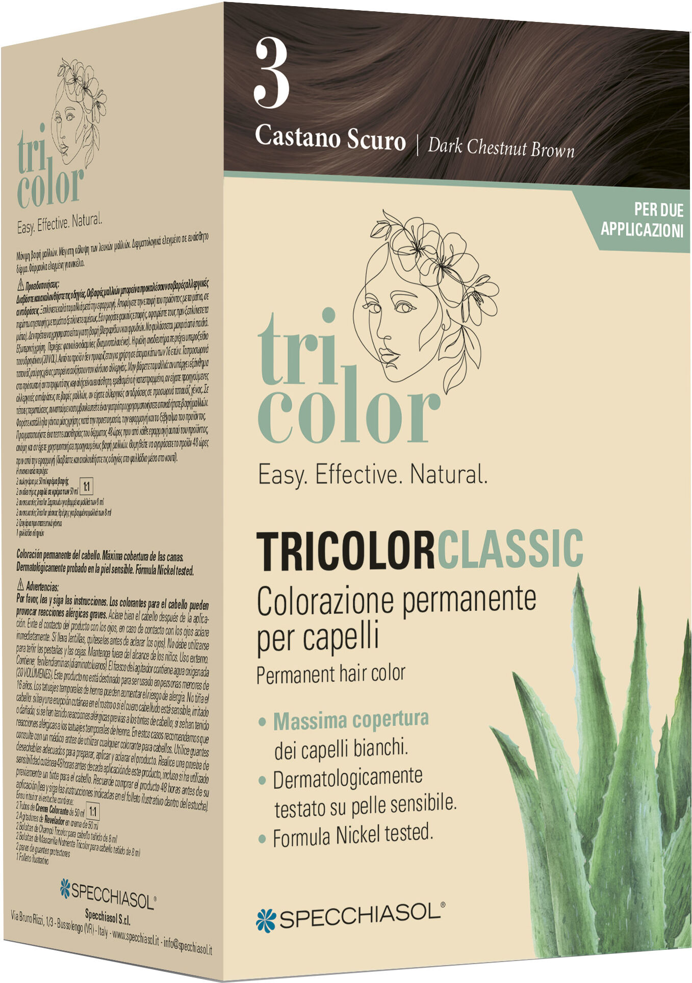 tricolor classic 3 castano scuro 2 tubi 50 ml + 2 shaker 50 ml + 4 bustine 8 ml