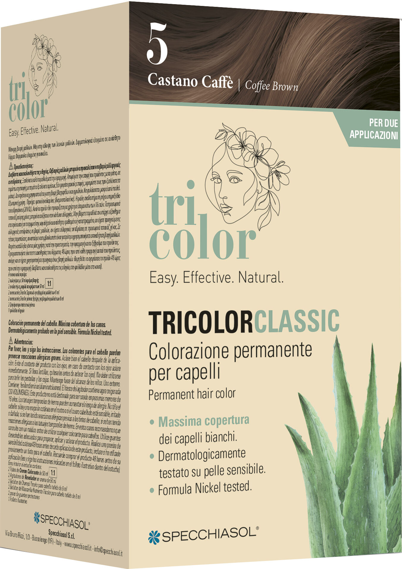 tricolor classic 5 castano caffe' 2 tubi 50 ml + 2 shaker 50 ml + 4 bustine 8 ml