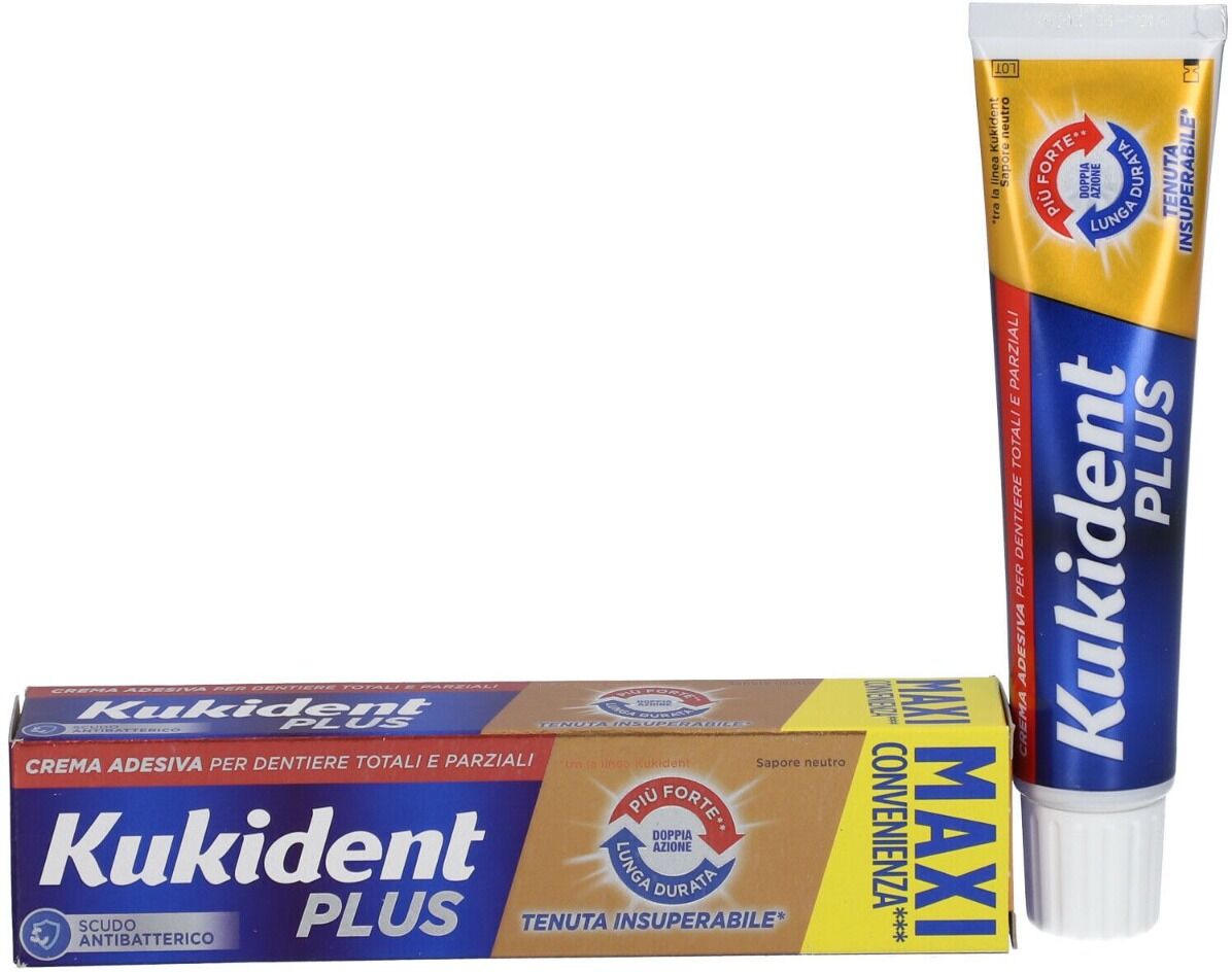 kukident doppia azione kukident plus doppia azione crema adesiva per dentiere totali e parziali 65 g