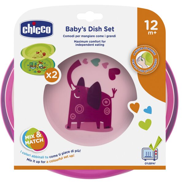 chicco ch set piatti rosa/verde 12m+