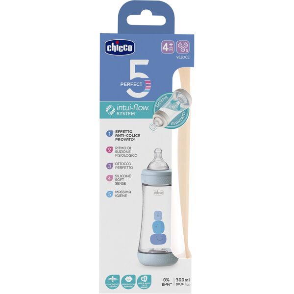 chicco biberon perfect 5 3fori flusso veloce silicone boy blu 300ml