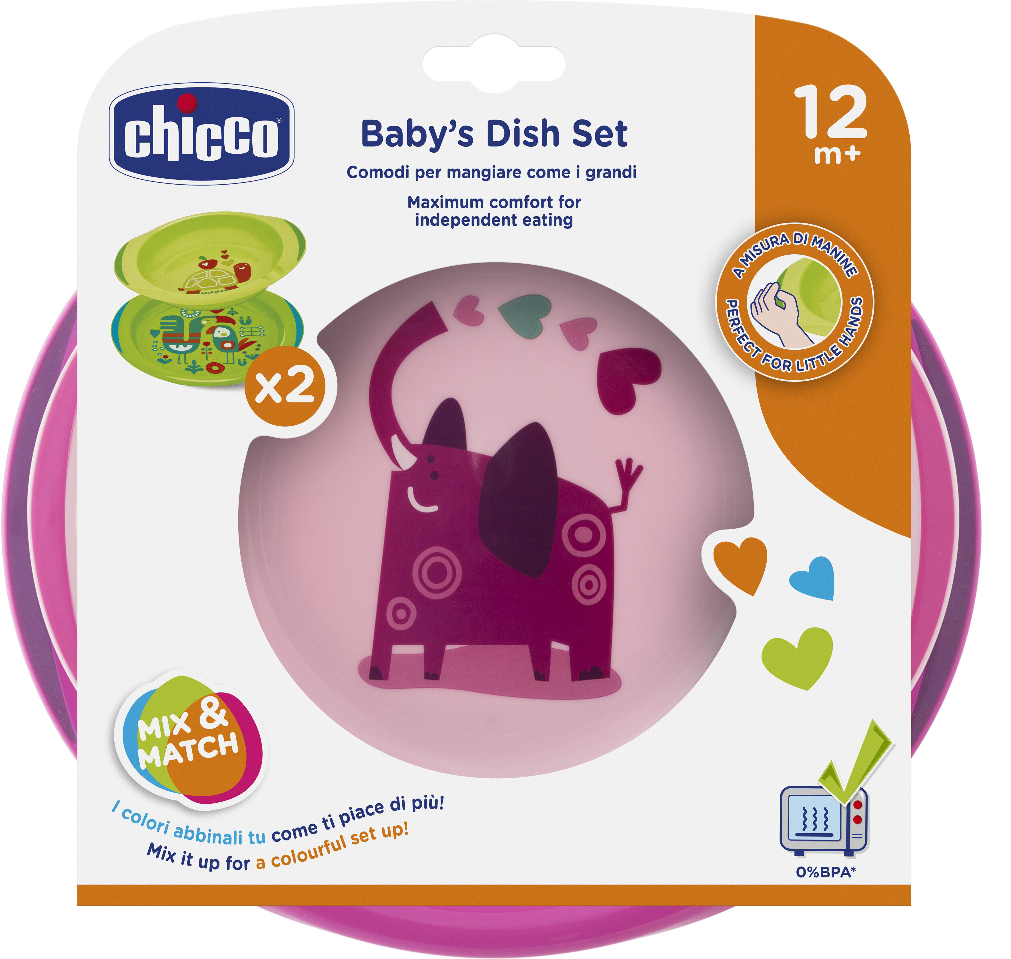 chicco ch set piatti rosa/verde 12m+